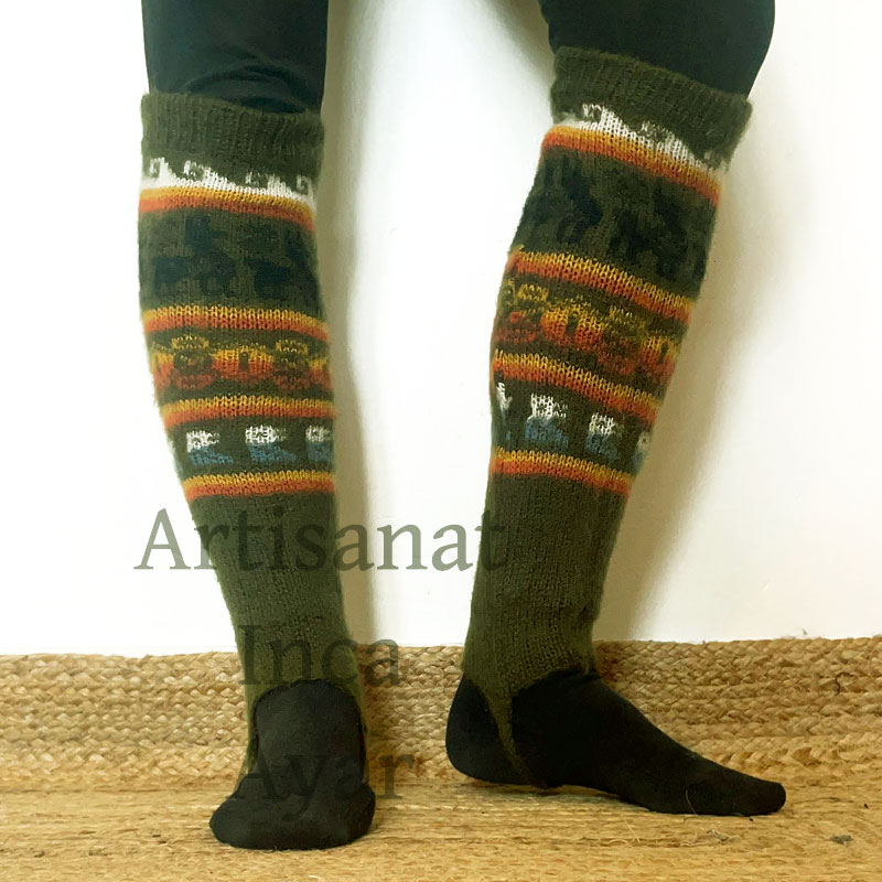 Guêtres femme en laine d'alpaga vert kaki