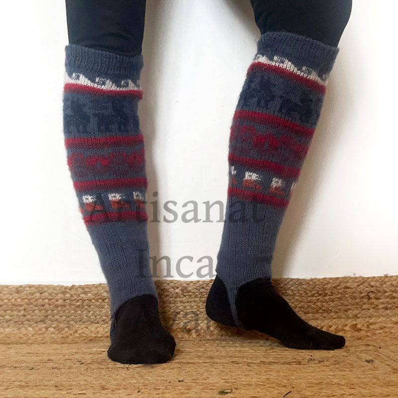 Guêtres femme en laine d'alpaga bleu acier