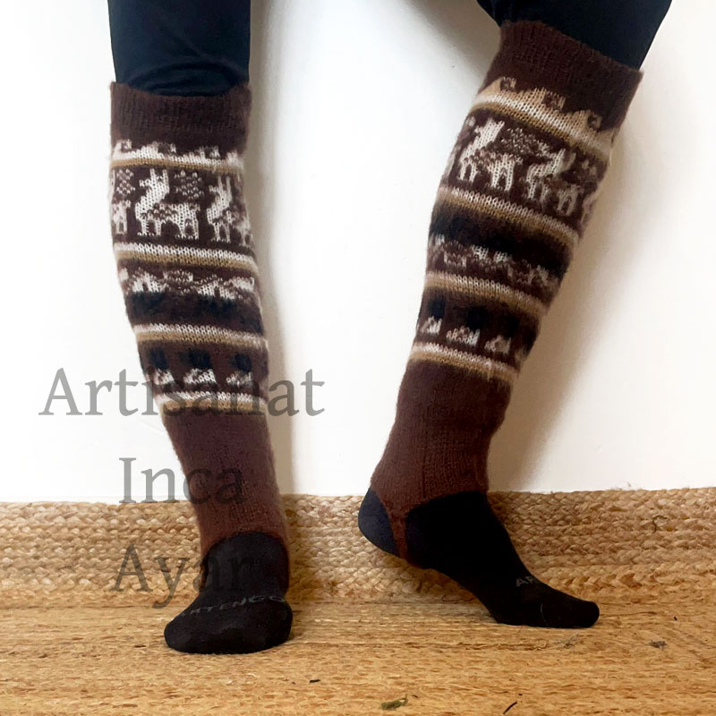 Guêtres femme en laine d'alpaga marron