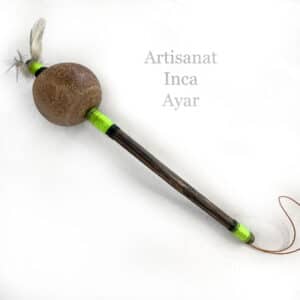 Maracas chamanique shipibo en graine ruban jaune vif