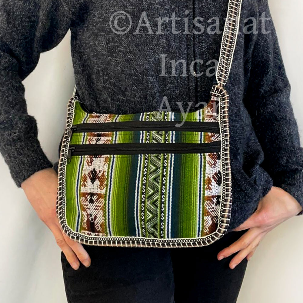 Sac à bandoulière en tissu péruvien vert