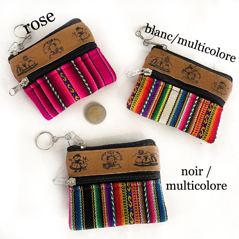 Porte monnaie en manta péruvienne et simili cuir