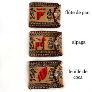 Portefeuille artisanal en cuir et tissu péruvien