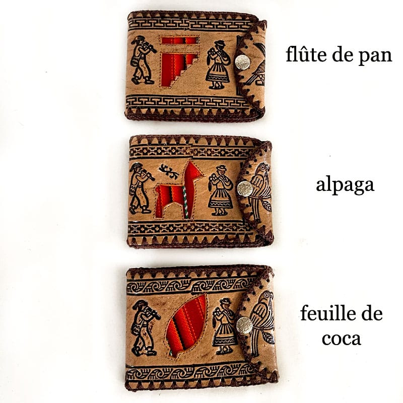Portefeuille artisanal en cuir et tissu péruvien