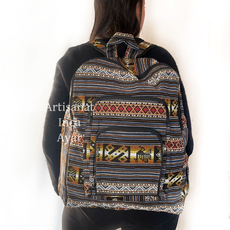 Grand sac à dos en tissu péruvien gris