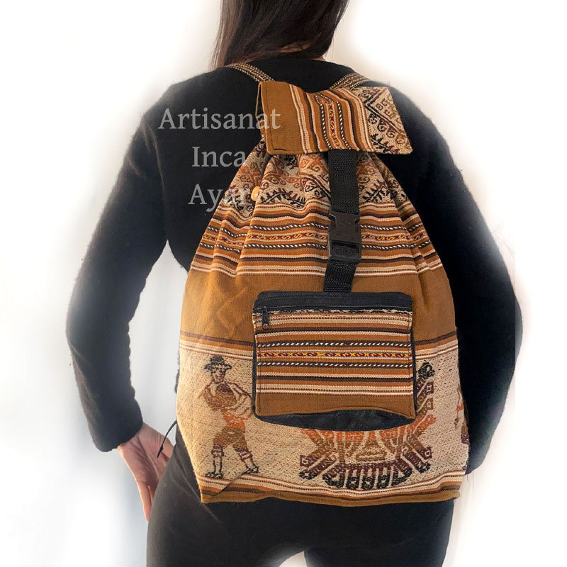 Sac à dos en tissu péruvien marron