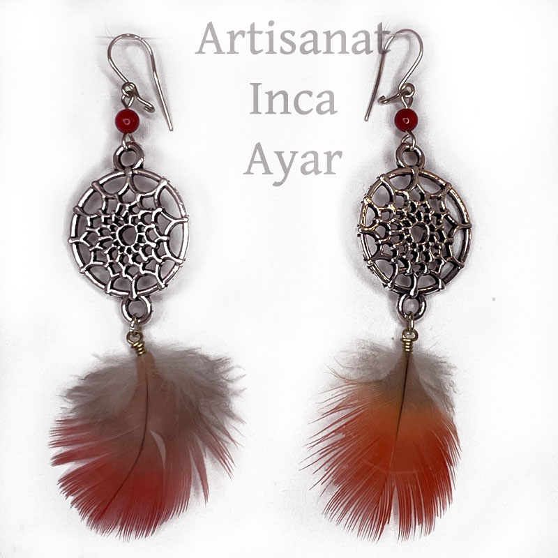 Boucles d'oreilles attrape rêves plumes naturelles