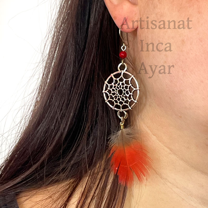 Boucles d'oreilles attrape rêves plumes naturelles