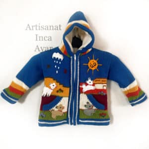 Gilet péruvien enfant doublé polaire 10 mois/ 2 ans bleu et multicolore