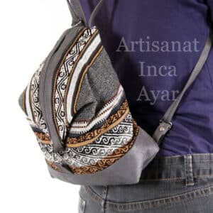 Sac à dos en velours type daim et tissu péruvien gris